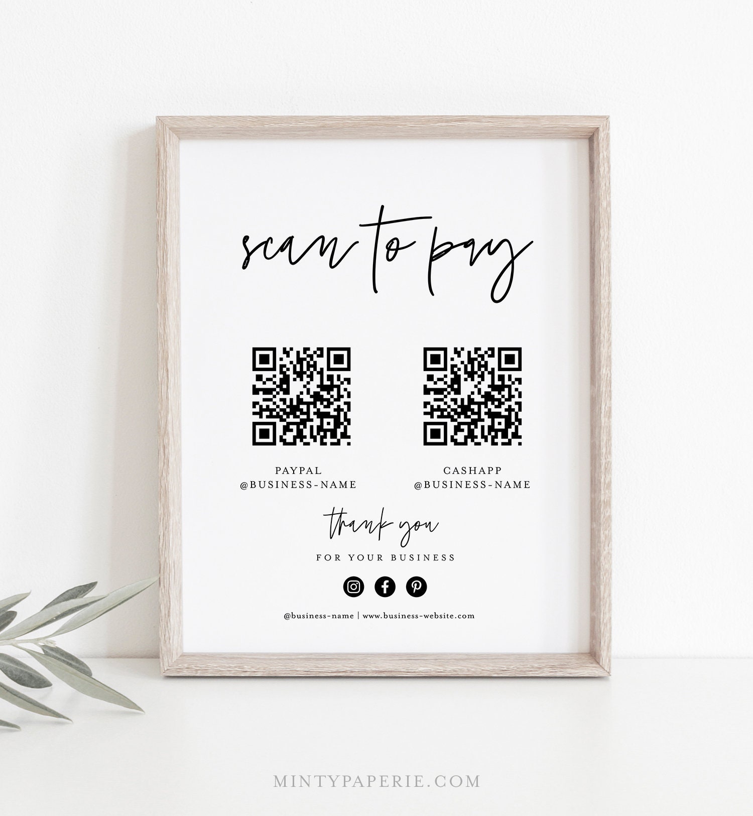 Scan To Pay Sign Cash App Venmo Paypal Sign Business QR Code Pay 