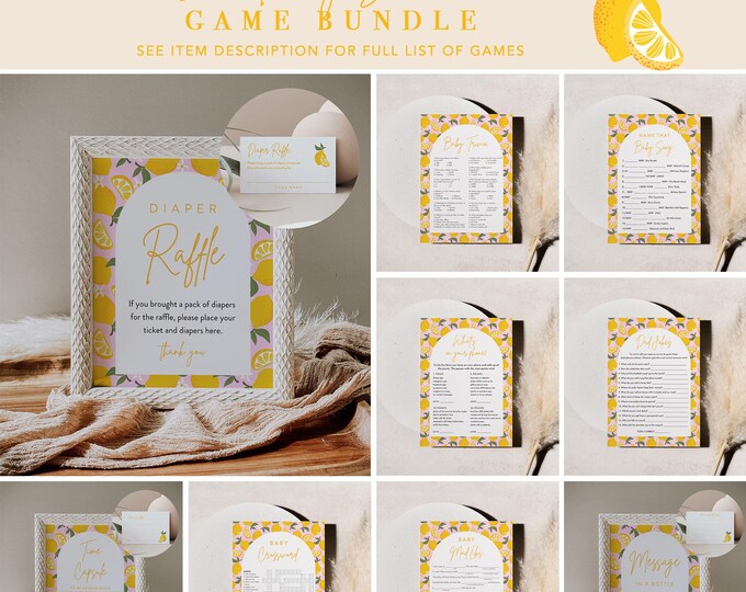 Lemon Baby Shower Game Bundle, 28 Games, Summer Baby Shower, Editable Template, Personalize, Instant Download, Templett #0046-BBGB