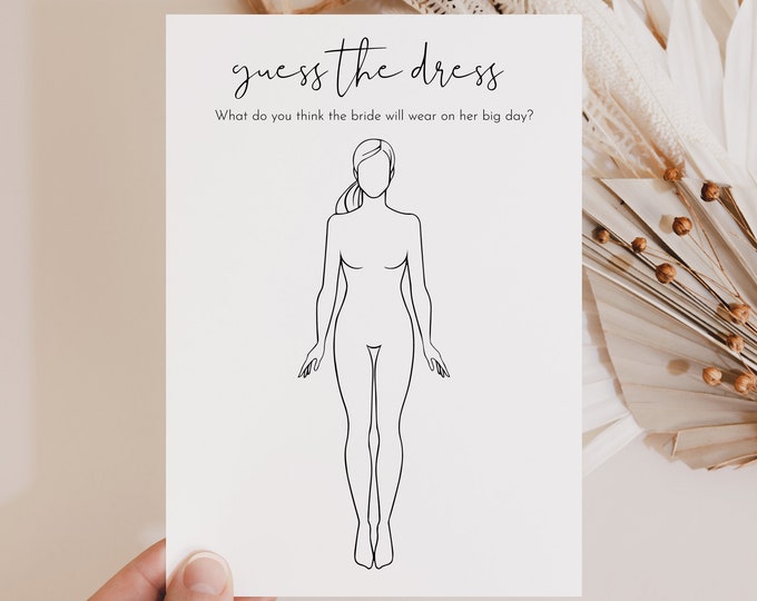 Guess the Dress Game, Bridal Shower Wedding Dress Game, Draw Dress, Minimalist, Instant Download, Editable Template, Templett #0031-12BRG