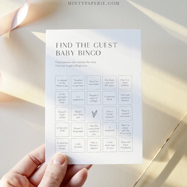 Baby Bingo Game, Find the Guest, Icebreaker, Printable Minimalist Baby Shower Game, Instant Download, Editable, Templett #0026B-31BAG