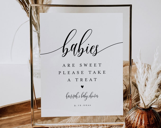 Baby Shower Favor Sign, Babies are Sweet, Take a Treat, Minimalist Baby Shower, 100% Editable Template, Instant Download, Templett  #008-55S