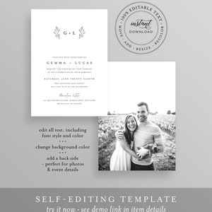 Minimalist Wedding Suite, Simple, Elegant, Clean Wedding Invitation, RSVP, Detail, Editable Template, Instant Download, Templett #095B image 4