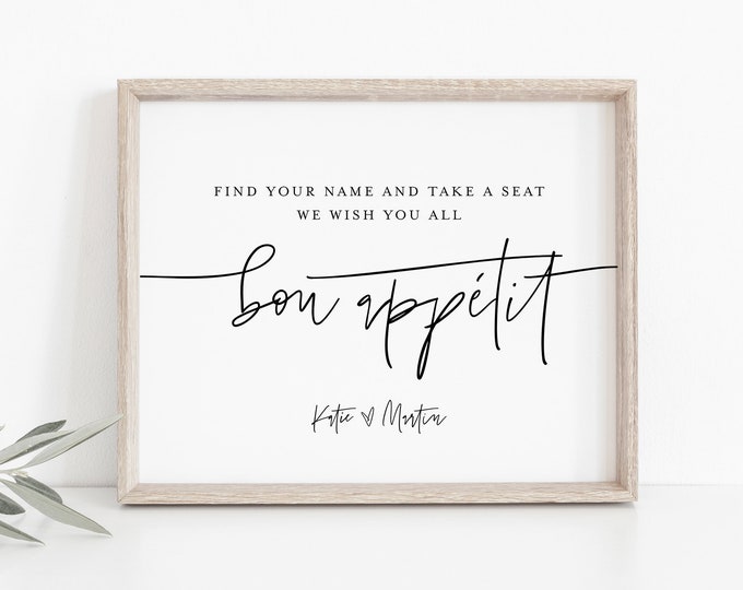 Find Your Seat Sign, Bon Appétit, Printable Minimalist Wedding Sign, Editable Template, Instant Download, Templett, 8x10 #0009-44S