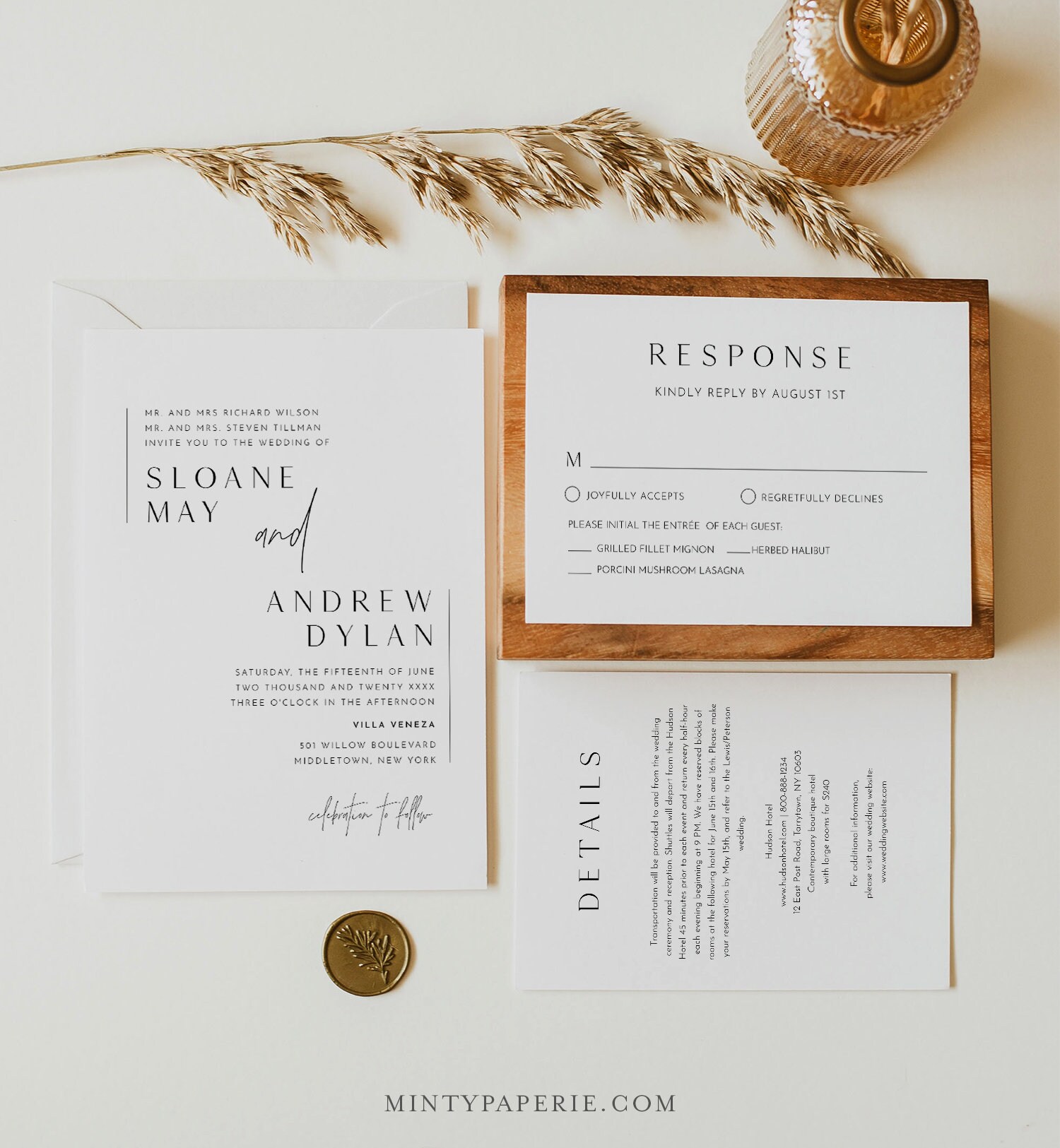 Gold Elegant Wedding Invitation Editable Minimalist Wedding 