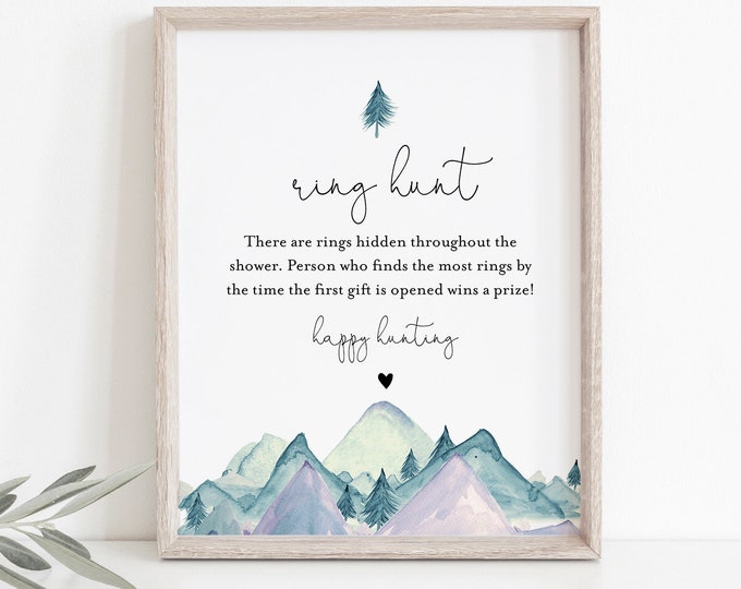 Ring Hunt Bridal Shower Game, Ring Game Template, Winter Mountain Bridal Shower Printable, Editable, Instant Download, Templett #063-271BG