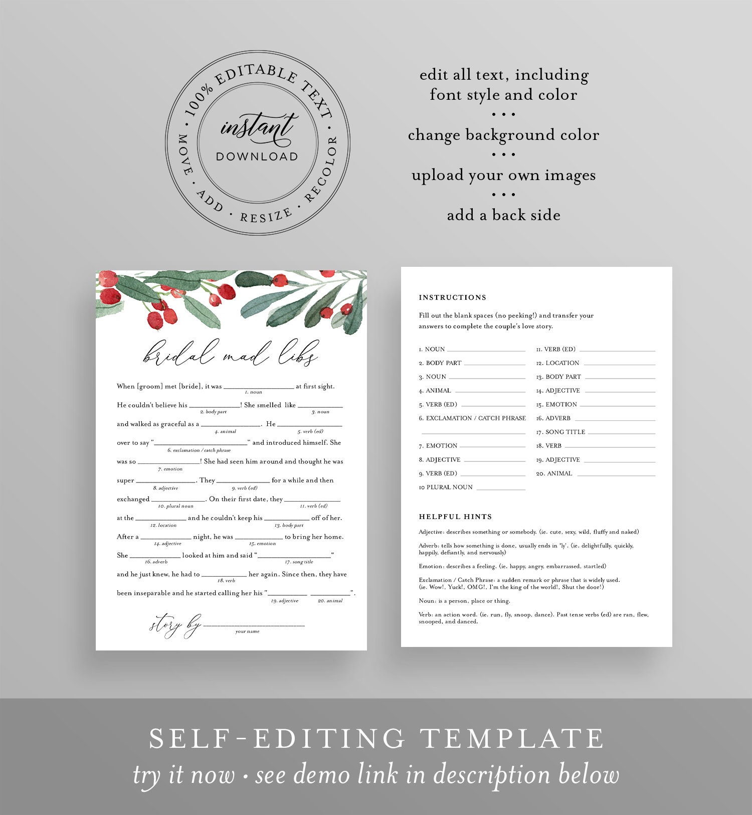 mad libs bridal shower game printable winter bridal