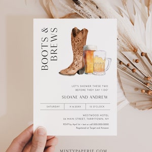 Boots and Brews Invitation, Couple Shower Invite, Western Bridal Shower, Beer, Edit & Print Today, Instant Download, 5x7 0026D-316BS image 3