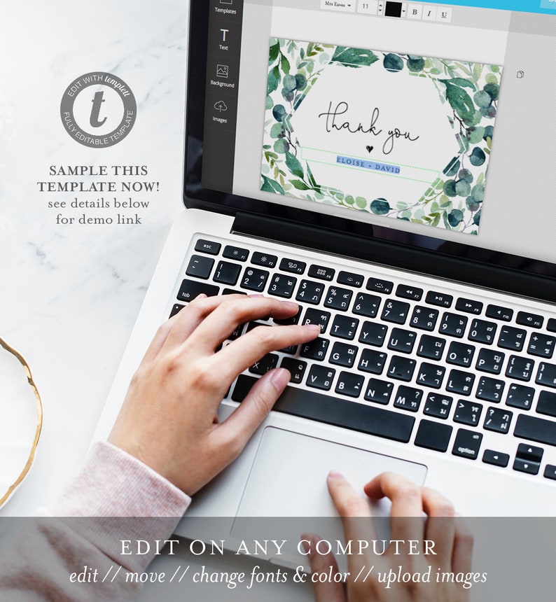 INSTANT DOWNLOAD DIY #068B-115TYC Garden Thank You Note Card Template Editable Printable Greenery Wedding Bridal Shower Folded Card