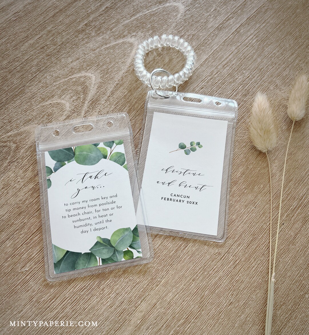 Wedding Room Key Card Tag Template, Printable Eucalyptus Key Card