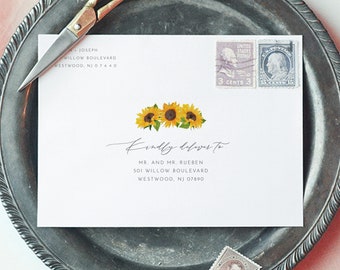 Sunflower Envelope Template, DIY Printable Rustic Wedding Address Template, Instant Download, Editable Text, Templett, A1, A7 #0010-142EN