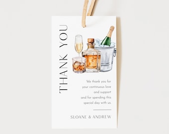 Bourbon Brews and Bubbly Favor Tag for Bridal Shower or Wedding, Champagne Beer Thank You Tag, Editable Text, Templett, 2x3.5 #0026H-210FT