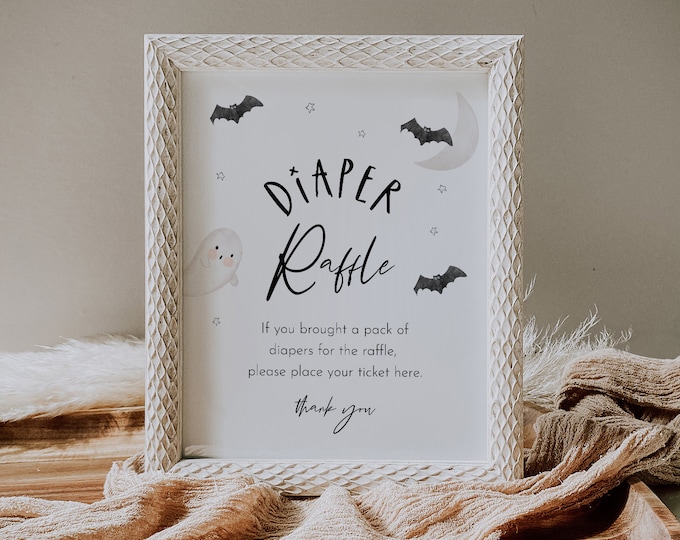 Halloween Diaper Raffle Game, Printable Boo Baby Shower Diaper Raffle Insert and Sign, Editable Template, Instant Download, DIY #066-377BASG