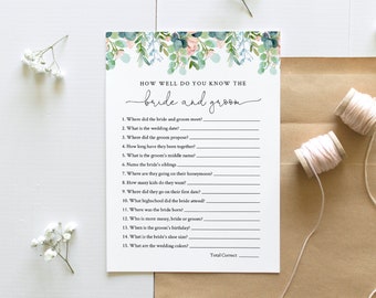 How Well Do You Know the Bride and Groom, Who Knows the Couple Best Bridal Shower Game, Editable Template, Instant Download #068A-273BG
