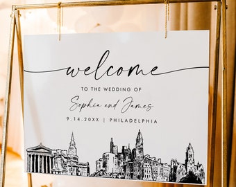 Philadelphia Welcome Sign, Cityscape Skyline Wedding Sign, Printable Instant Download, Editable Template, Templett, 18x24, 24x36 #0047-353LS