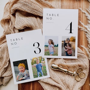 Photo Table Number Card, Baby / Childhood Pictures, Minimalist Wedding Table, Add Your Image, Editable Template, 4x6, 5x7 #094-215TC