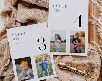 Photo Table Number Card, Baby / Childhood Pictures, Minimalist Wedding Table, Add Your Image, Editable Template, 4x6, 5x7 #094-215TC