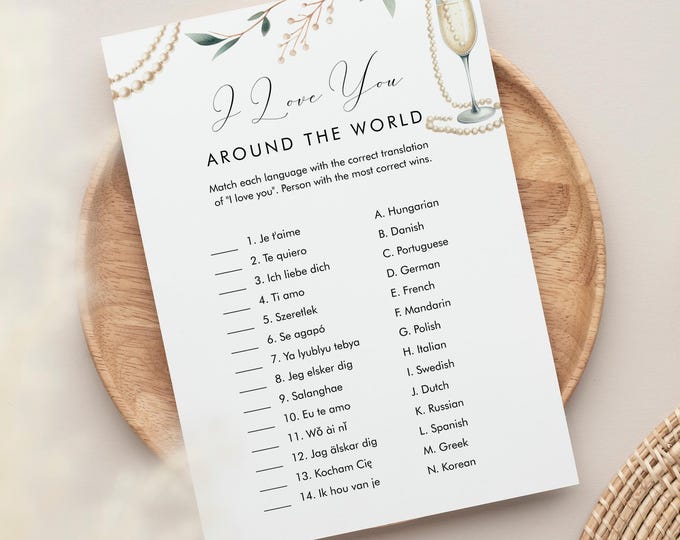 I love You Around the World, Pearls and Prosecco Bridal Shower Game, Couples Shower Game, Editable Template, Instant Download #0065-23BRG