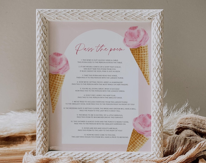 Pass the Poem Game, Fun Icebreaker Game, Ice Cream Bridal Shower Game, instant download, 100% Editable Template, Templett #0035-26BRG