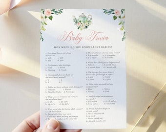 Baby Shower Trivia Game, Baby Trivia Game, Tea Party Baby Shower, High Tea, Editable Template, Instant, Templett, 5x7 #085-404BASG