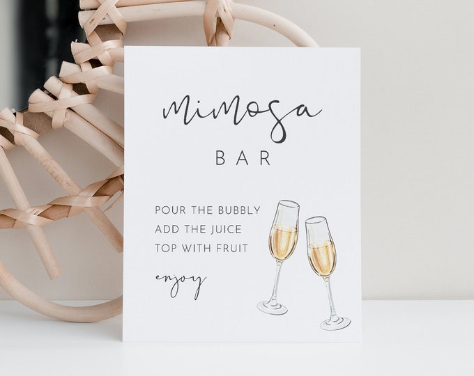 Mimosa Bar Sign & Tag, Bridal Shower Mimosa Sign, Wedding Mimosa Bar, Bubbly Bar, Editable Template, Instant Download, Templett #0031-04S