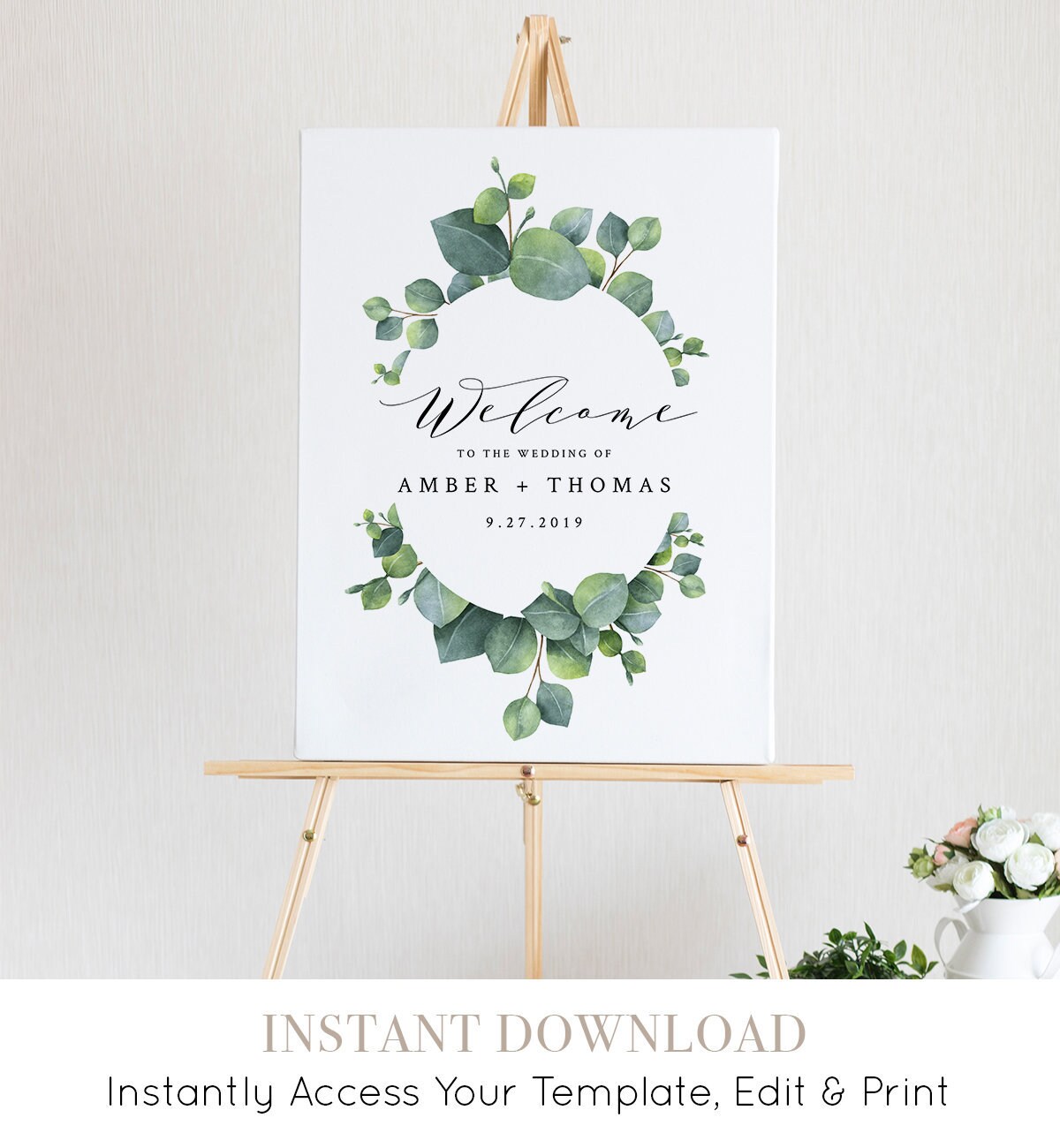 Editable Wedding Welcome Sign Template Printable Eucalyptus Welcome 
