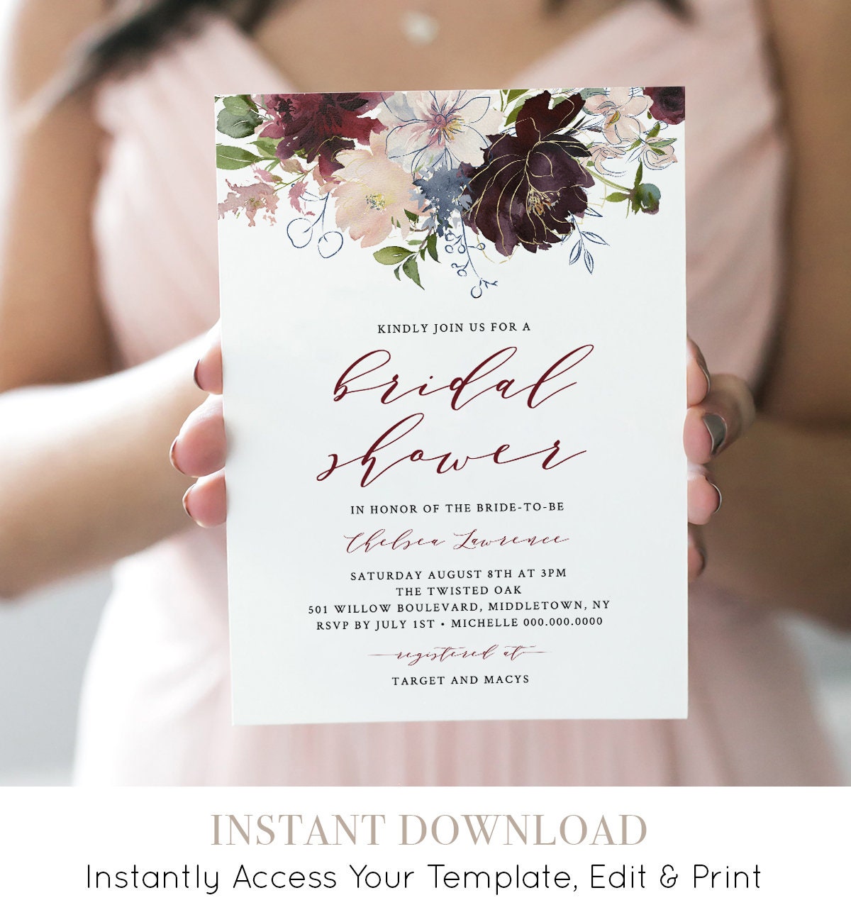 Bridal Shower Invitation Printable, Couples Shower Invite, 100% Editable Template, INSTANT