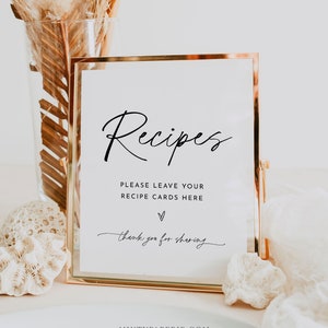 Rezeptkartenschild, lassen Sie Ihre Rezeptkarten hier, minimalistische Brautparty, bearbeitbare Vorlage, Sofort-Download, Templett, 8x10 #0032-83S