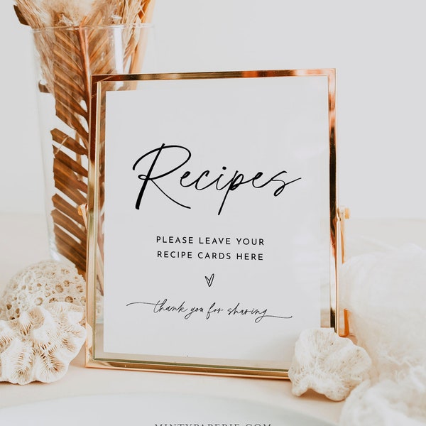 Recipe Card Sign, Leave Your Recipe Cards Here, Minimalist Bridal Shower, Editable Template, Instant Download, Templett, 8x10 #0032-83S