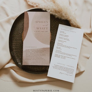 Earthy Abstract Art Wedding Program Template, Modern Order of Service, Editable, Printable Program, Instant Download, Templett #0016-258WP
