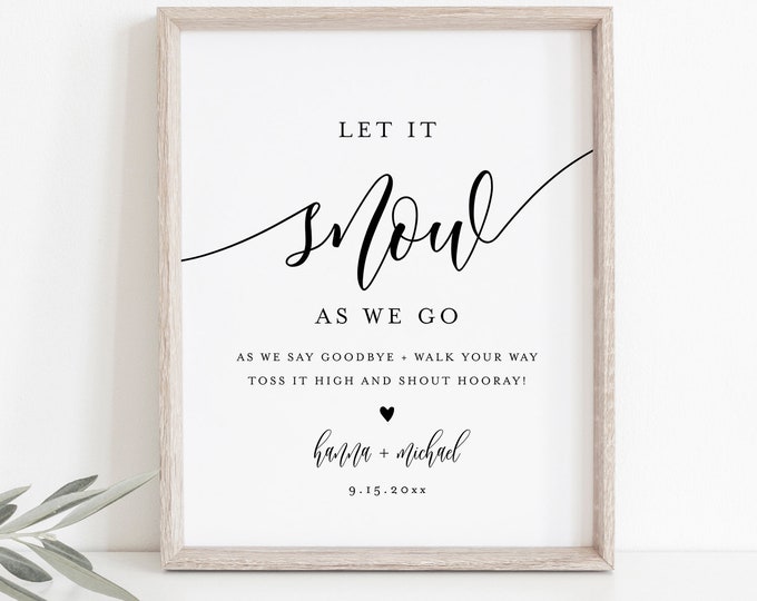 Let it Snow Send Off Sign, Snow Confetti Wedding Sendoff, Minimalist, Editable Template, Instant Download, Templett, 8x10 #008-44S