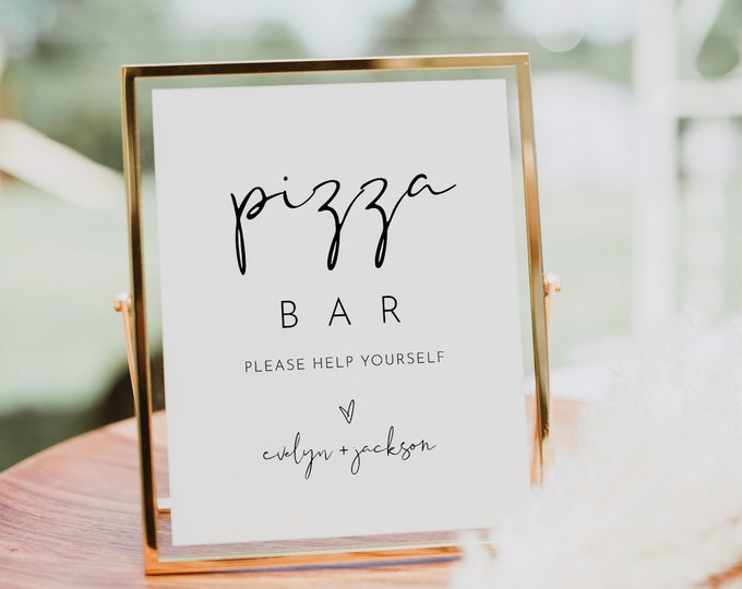 Pizza Bar Sign, Snack Bar, Late Night Snacks, Grazing Table, Minimalist Wedding Sign, Editable Template, Instant, Templett, 8x10 #0031-70S