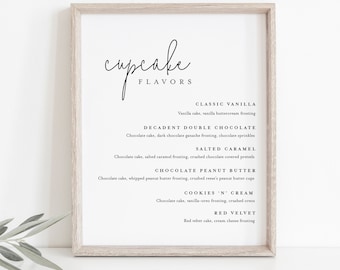 Minimalist Cupcake Menu Sign, Printable Wedding Cupcake Bar Station, Editable Dessert Template, Instant Download, Templett #095A-105DM