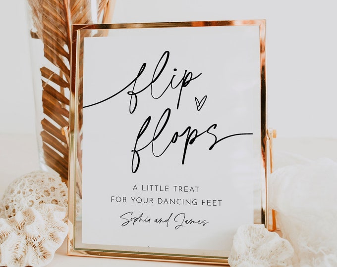 Flip Flop Sign, Wedding Dancing Feet Sign, Minimalist Dance Floor, Printable Flip Flop Favor, Instant Download, Templett, 8x10 #0032-60S