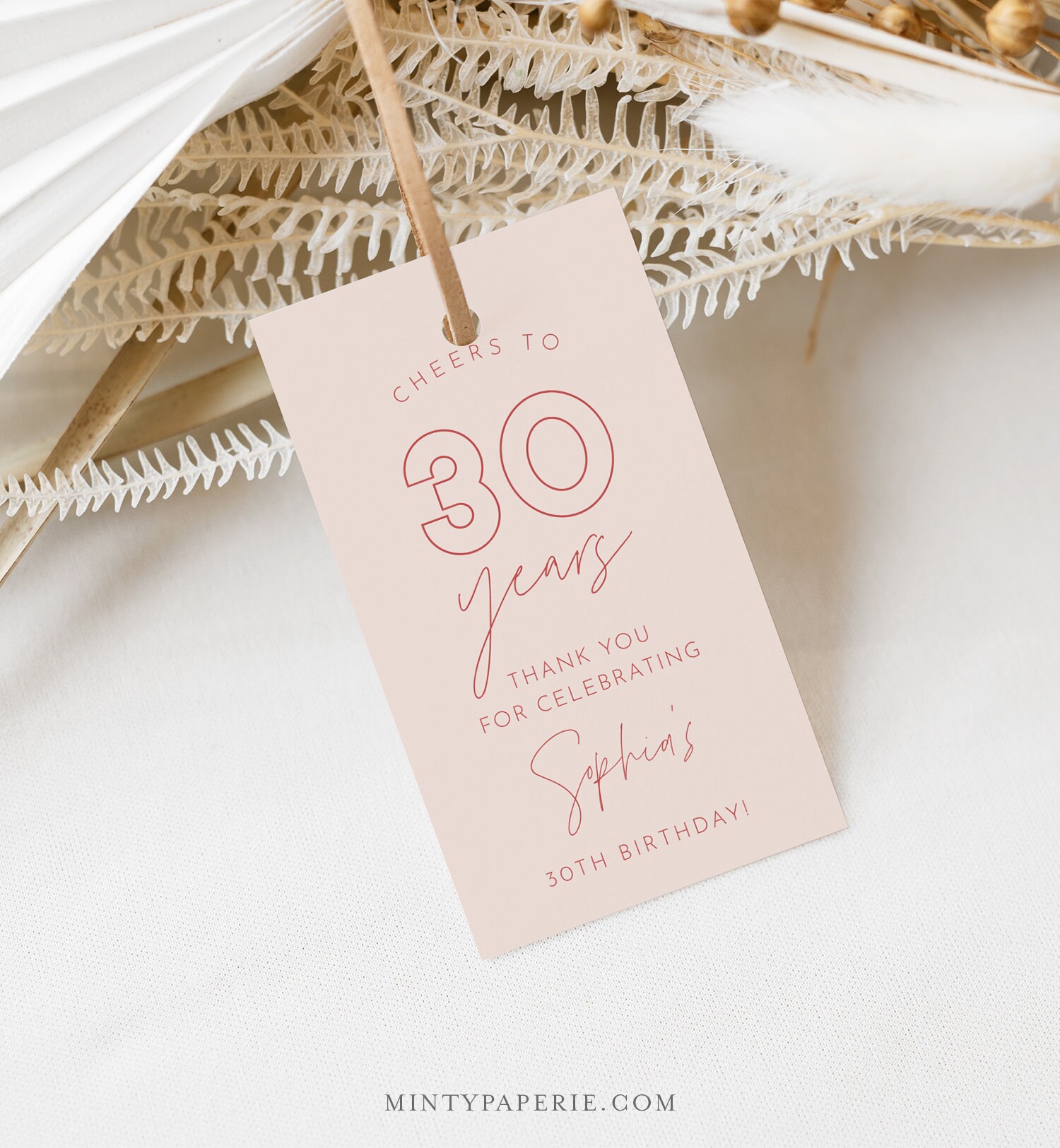 30th Birthday Favor Tag, Modern Birthday Thank You Tag, Thirty Birthday
