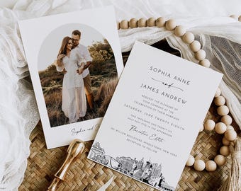 Las Vegas Wedding Invitation Set, Las Vegas, Nevada Skyline, Photo Card, Editable Template, Includes Invite, RSVP, Details, Templett #0047