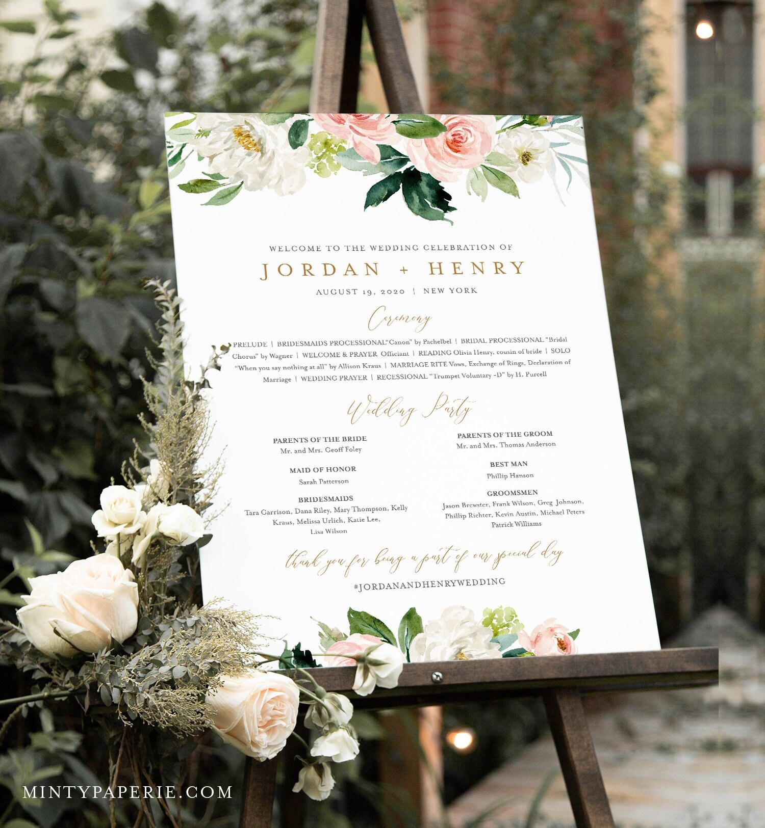 Wedding Program Sign Template Boho Floral Order Of Service