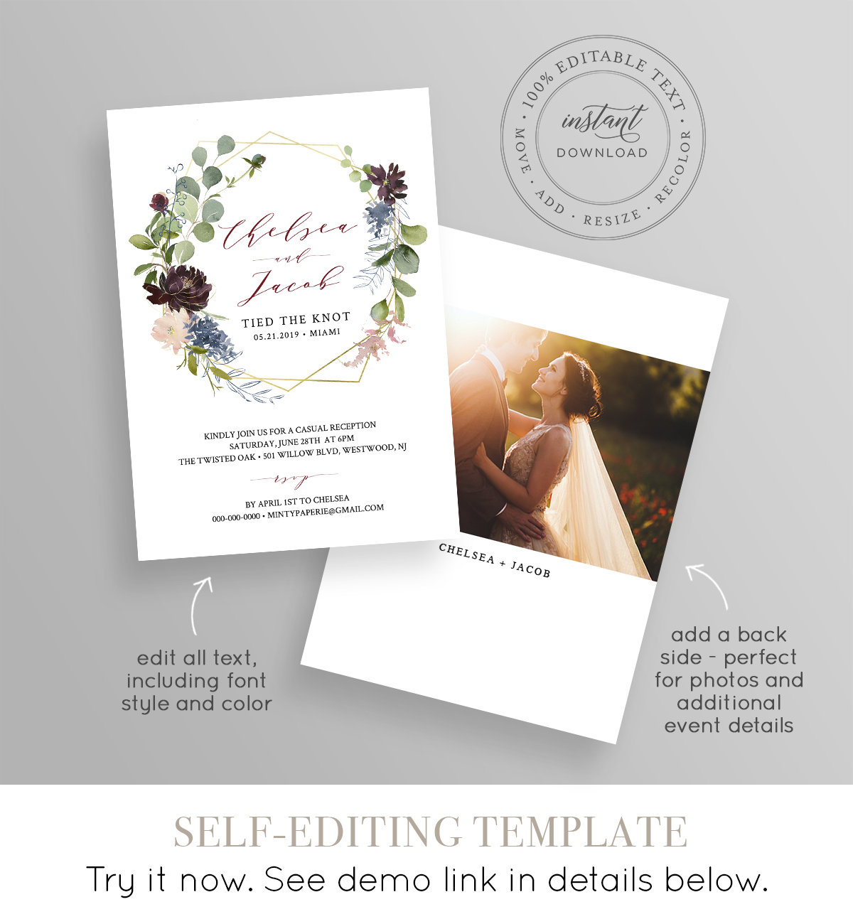 Elopement Invitation Printable, Tied the Knot Announcement, Elope ...