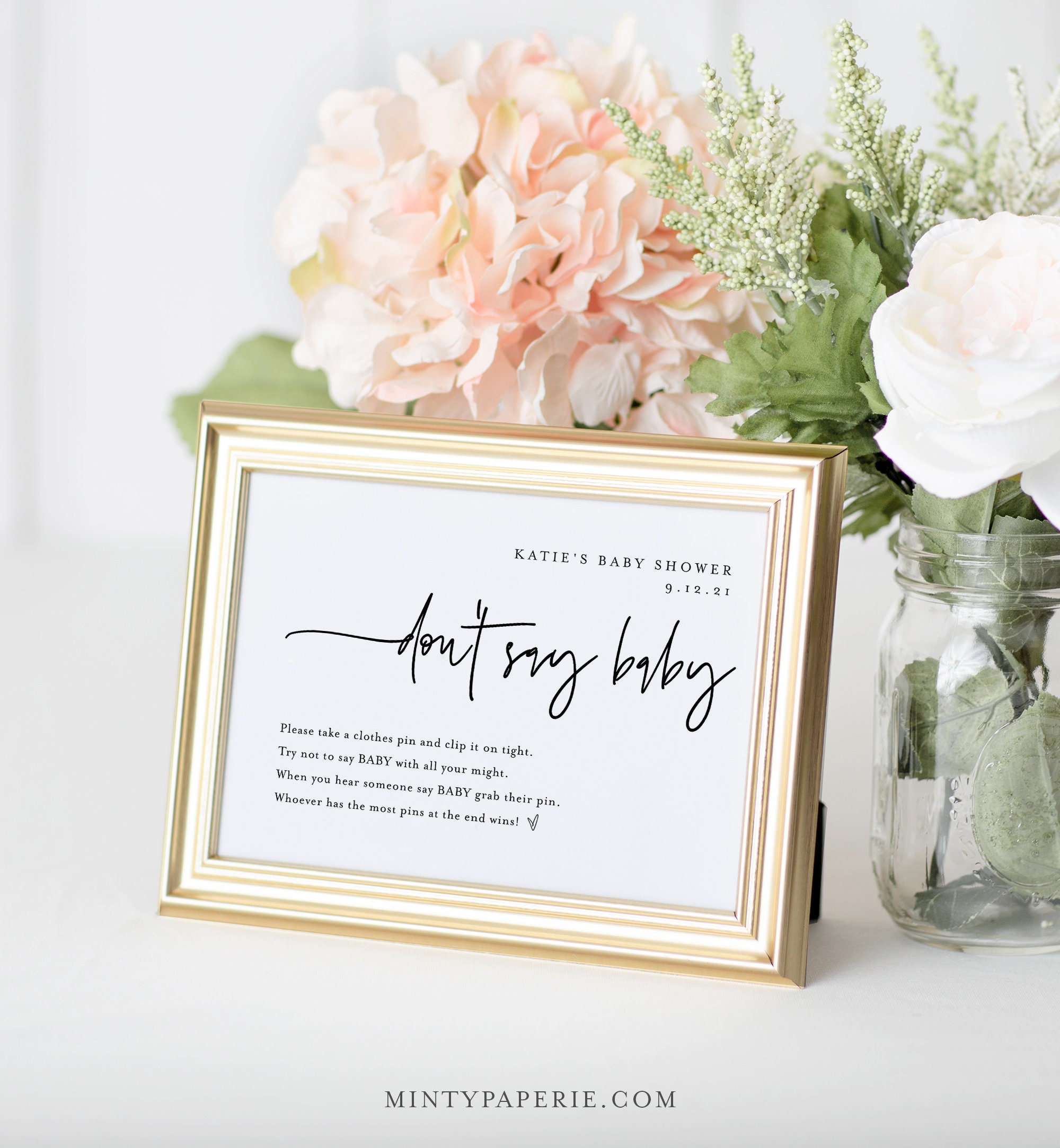 Minimalist Hand Lettering Don't Say Baby Baby Shower Game INSTANT