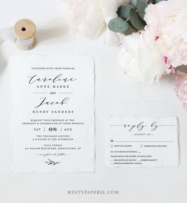 Editable Wedding Invitation Set Template, INSTANT DOWNLOAD, 100% Editable, Minimalist Invite, RSVP & Detail, Printable, Templett #037B image 5