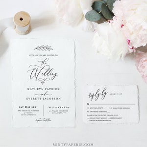 Minimalist Wedding Invitation Set Template, INSTANT DOWNLOAD, 100% Editable, Calligraphy Invite, RSVP & Detail, Printable, Templett 003A image 2