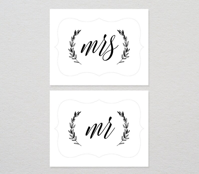 Mr and Mrs Chair Sign Printable Wedding Chair Sign DIY - Etsy