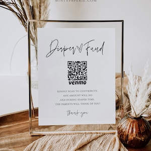 Diaper Fund Sign, Venmo Baby Shower Sign, Minimalist Baby Shower Cash Gift, Editable Template, Instant Download, Templett, 8x10 #0009-77S