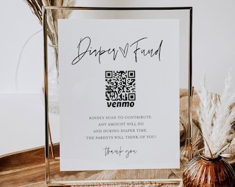 Diaper Fund Sign, Venmo Baby Shower Sign, Minimalist Baby Shower Cash Gift, Editable Template, Instant Download, Templett, 8x10 #0009-77S