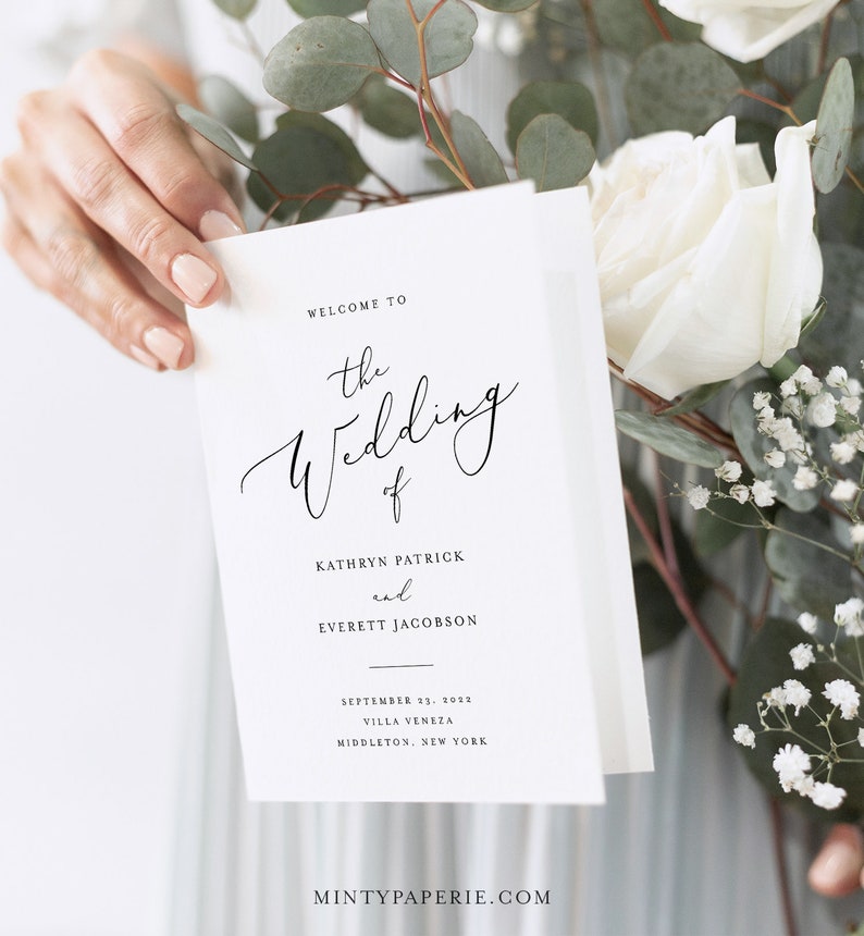 Minimalist Wedding Program Template, Modern Order of Service, Catholic Ceremony, INSTANT DOWNLOAD, 100% Editable, Templett, DIY 045-145WP image 3