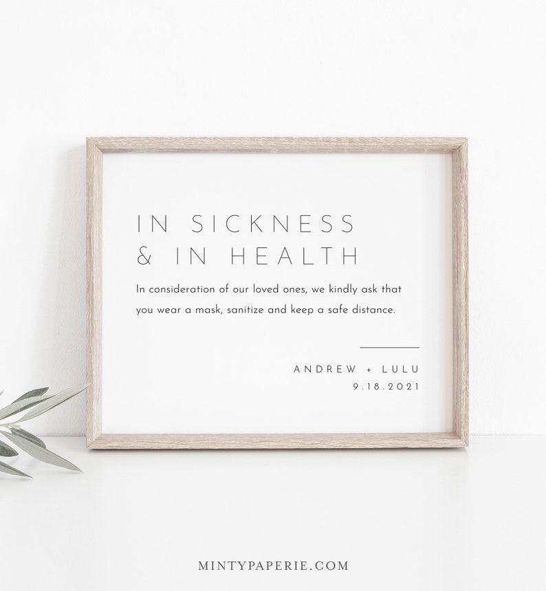 Covid Social Distance Sign Bridal Shower Baby Shower Sanitize Instant Download #094-10S Mask Wedding In Sickness and In Health