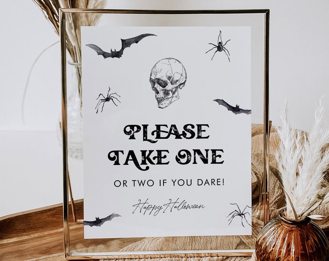 Halloween Sign, Please Take One, Trick or Treat Table Sign, Take One Candy Sign, Instant Download, Editable Text, Templett #0045-01S