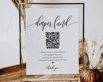 Diaper Fund Sign, Venmo Baby Shower Sign, Minimalist Baby Shower