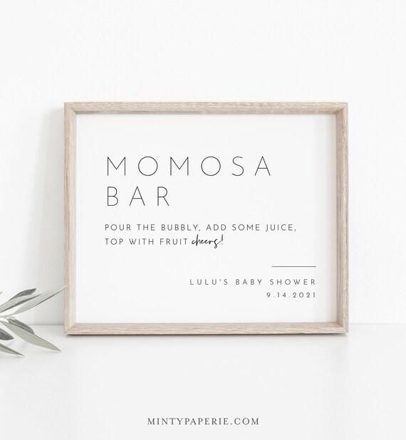 Momosa Bar Sign & Tag, Minimalist Baby Shower Mimosa Sign, Bubbly Bar, Editable Template, Printable, Instant Download, Templett  #094-17S