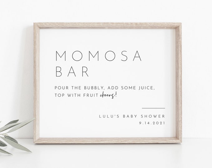 Momosa Bar Sign & Tag, Minimalist Baby Shower Mimosa Sign, Bubbly Bar, Editable Template, Printable, Instant Download, Templett  #094-17S