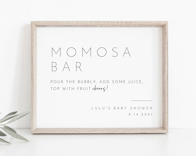 Momosa Bar Sign & Tag, Minimalist Baby Shower Mimosa Sign, Bubbly Bar, Editable Template, Printable, Instant Download, Templett  #094-17S